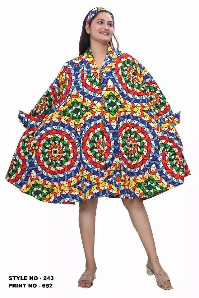 243 - NEW PRINT ALERT Big Button Authentic African Tunic Dress (3 PCS PRE-PACK) - $25.00 EACH — One Size (4 - 24) / Print-652