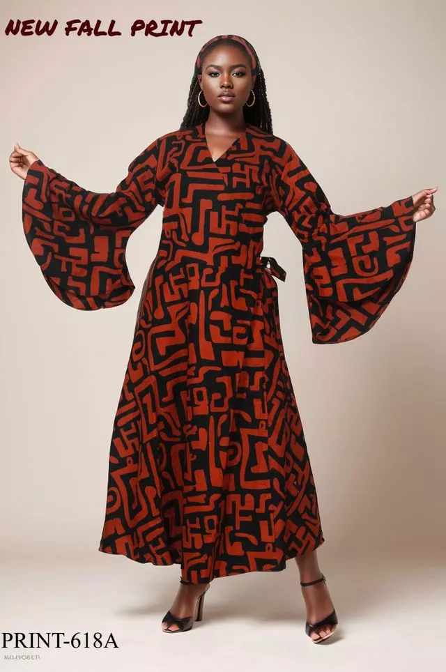 8001X - African Print Wrap Dress PLUS SIZE (3/pk) Free Size - $25.00 Each — Free Size Plus / Print-618A