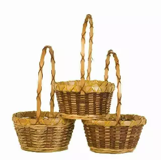 MS1128-7 – 7” Assorted style round bamboo w/ handle w/Liner-“each” Min 12 pcs- Case 72 pcs