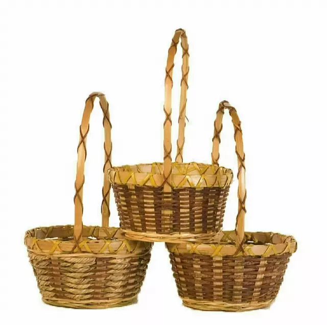 MS1128-7 – 7” Assorted style round bamboo w/ handle w/Liner-“each” Min 12 pcs- Case 72 pcs