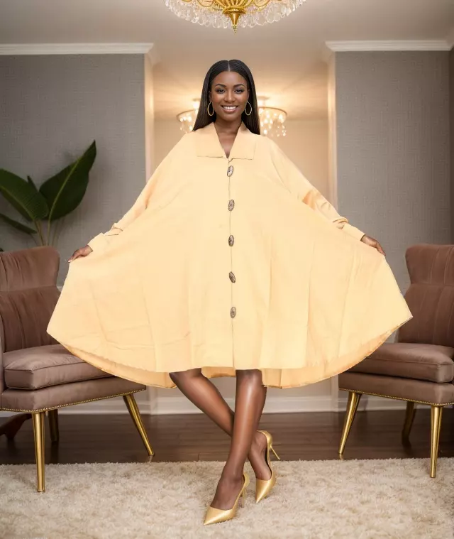 243L - NEW COLORS ADDED Big Button Down Solid Colors Authentic African Tunic Dress (3 PCS PRE-PACK) - $25.00 EACH — One Size (4 - 24) / Tan