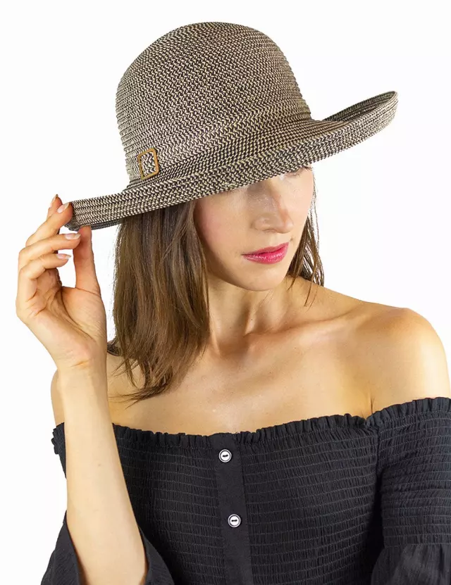 Magid Buckle Straw Kettle Hat — BLACK/NATURAL