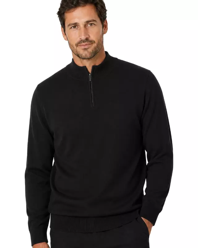 Men's Quarter Zip Sweater Plus Size — 2X-3X / 200 Black