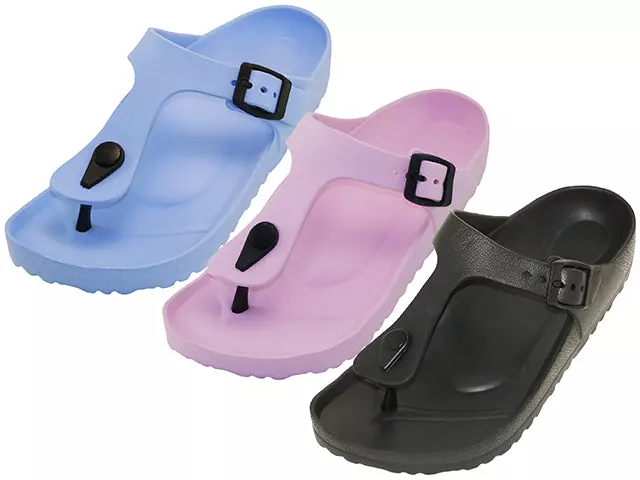 W3350L-A - Wholesale Women's "Easy USA" Super Soft Molded Thong Sport Sandals — Assorted - Black, Blue & Pink (W3350L-A) / 5-10 Assorted