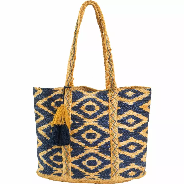 Magid Chevron Print Natural Straw Jute Tote