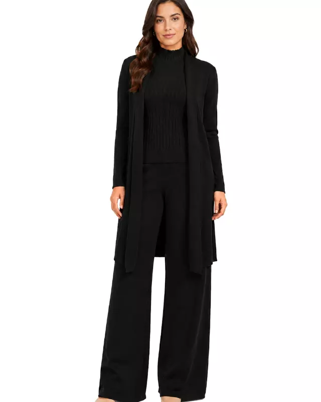 Women's 3-Piece Ribbed Knit Loungewear Set #11 — Black / S/M-L/XL