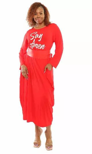 CHH-22115- Full Sleeve Women's Maxi Balloon Dress "Say Amen" - One Size (6-PCS PRE-PACK- 6 Assorted Colors) ($20.00 Each)