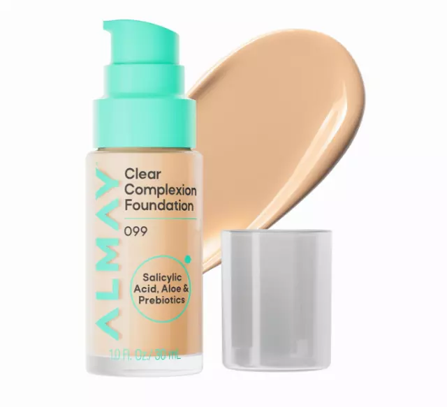 Almay Clear Complexion Foundation, 99, 1 fl oz | Oil-free foundation with salicylic acid for acne-prone skin. Buildable coverage & a soft-matte finish. Vegan. Hypoallergenic.