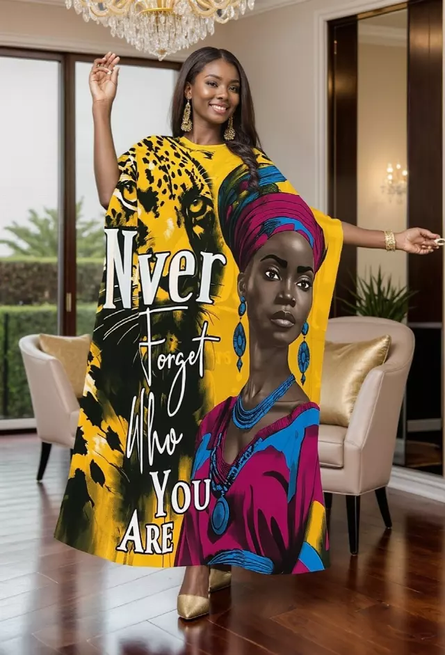 PNA-1638 - Women's Comfy Kaftan Dress with Headwrap- One Size (6-PCS PRE-PACK) - $7 Each — One Size (4-24) / Print-1638B