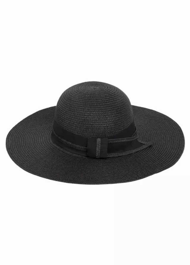 Magid Ribbon Straw Floppy Hat — BLACK