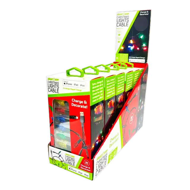 Christmas Light 3FT USB-to-Lightning / USB-C Sync and Charge Cables - 6 Pieces Per Display 25327