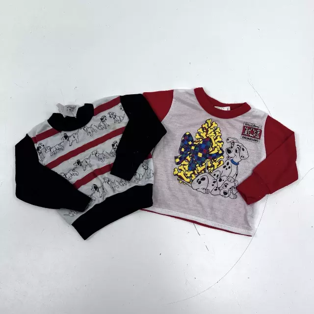 Vintage 90s Disney 101 Dalmatians Toddler Lot of 2 Graphic Striped Shirts Sz 2T
