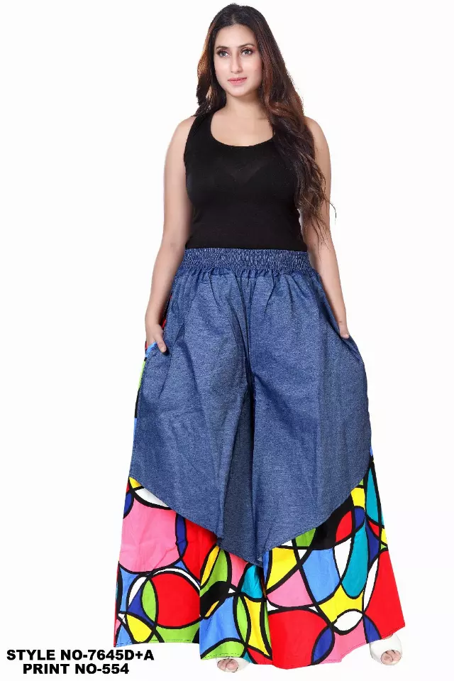 7645D Authentic African Print Denim Overlay Wide Leg Pant (3 PCS PRE-PACK) - $18.00 Each — One Size (4 - 24) / Print-554