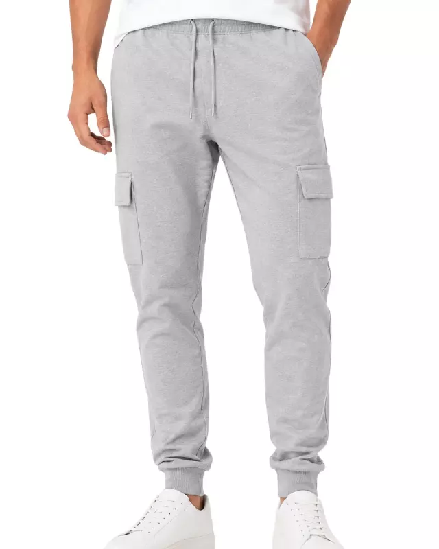 Men's Lightweight Fleece Jogger Cargo Pants #04 — H. Grey / S-M-L-XL