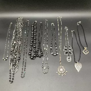 Mixed Costume Fashion Jewelry Lot 11 Necklaces Black Silver Tone Statement
