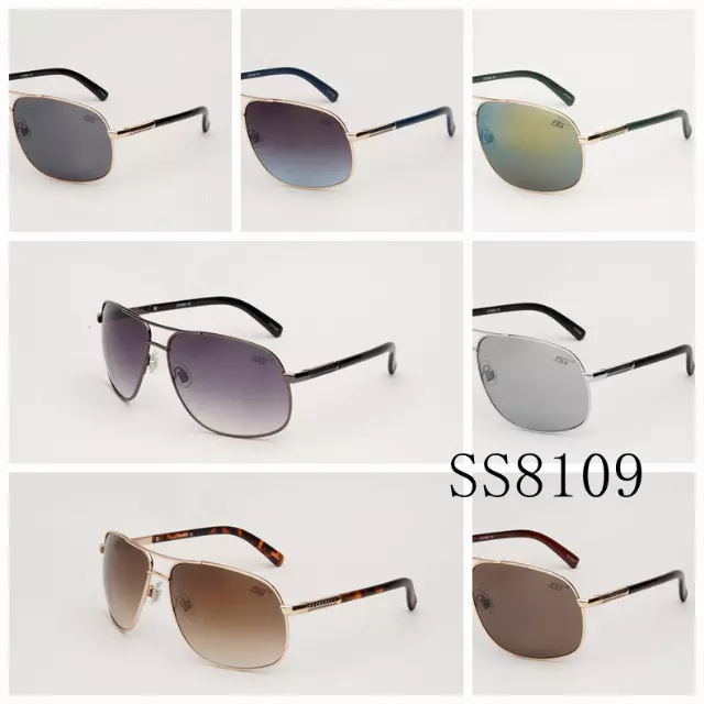 Metallic Double Bridge Aviator Sunglasses with Patterned Side Details SS8109