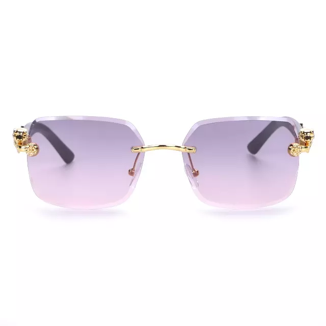 Designer-Style Rimless Glasses with Gold Leopard Side Emblem and Smooth Tapered Temples J10975