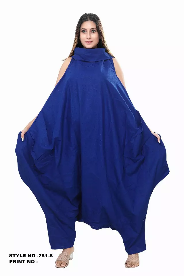 251S- Cow Neck Solid Color Jumpsuit/Dress (3 PCS PRE-PACK) - $35 Each — One Size (4 - 26) / Royal Blue