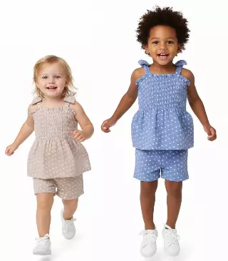 GIRLS PINK Smocked Top With Bows On Straps Woven Short Set - 2802201