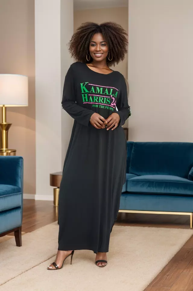 24037 - Women's "Kamala Harris" Maxi Balloon Dress - For The People (4 Colors) - One Size ($5 Each) — 3-Pcs PRE-PACK / Black