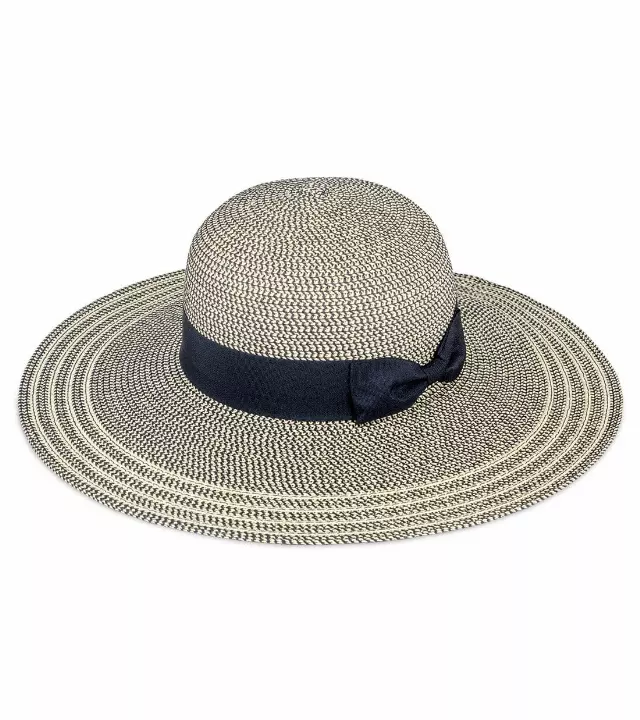 Magid Two Tone Straw & Ribbon Bow Floppy Hat — NATURAL