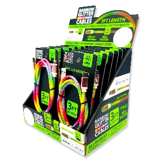 Charging Cable Rainbow Assortment 3FT - 12 Pieces Per Retail Ready Display Kit 88456