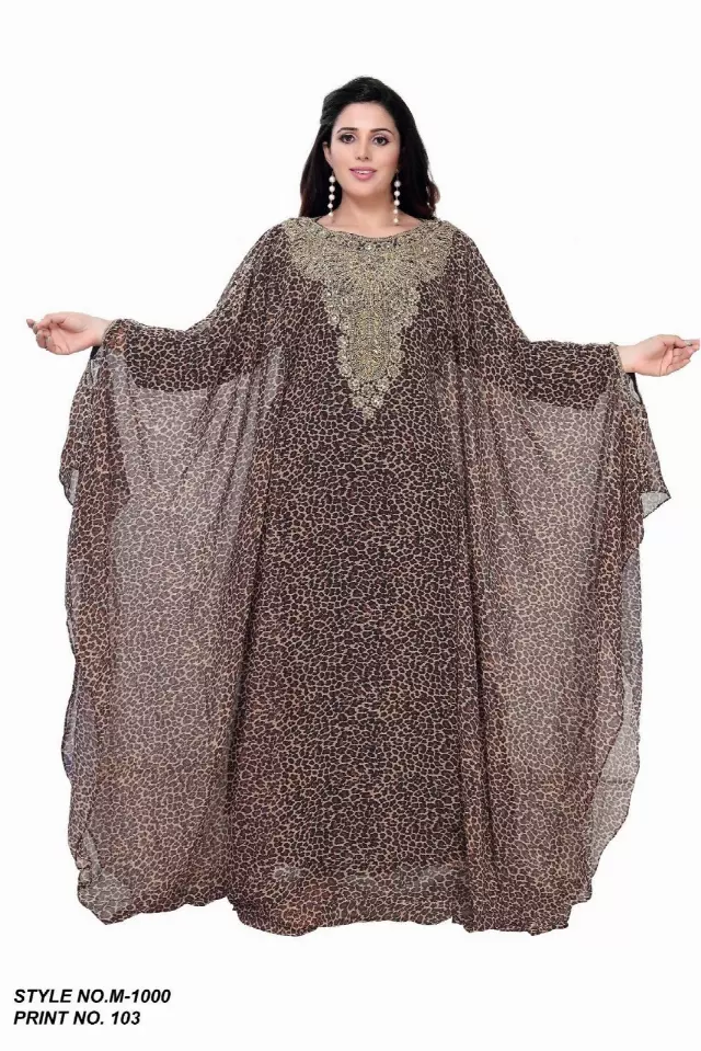 M1000 - NEW PRINT ALERT!!! Chiffon Beaded Kaftan - (3 Pcs Pre pack) - $50 Each — One Size (4-22) / Print-103