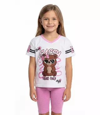 GIRLS PINK Oversized T-Shirt W Sassy Bear Screen Top and Biker Legging - 2249904
