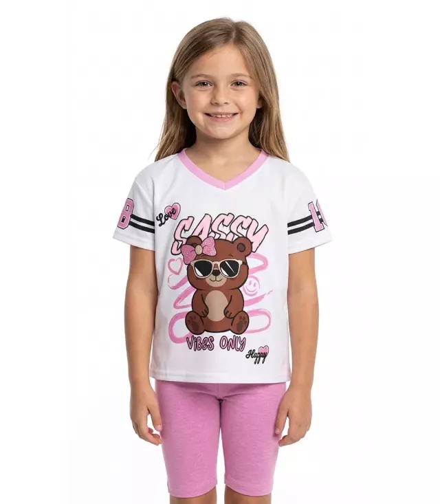 GIRLS PINK Oversized T-Shirt W Sassy Bear Screen Top and Biker Legging - 2249904