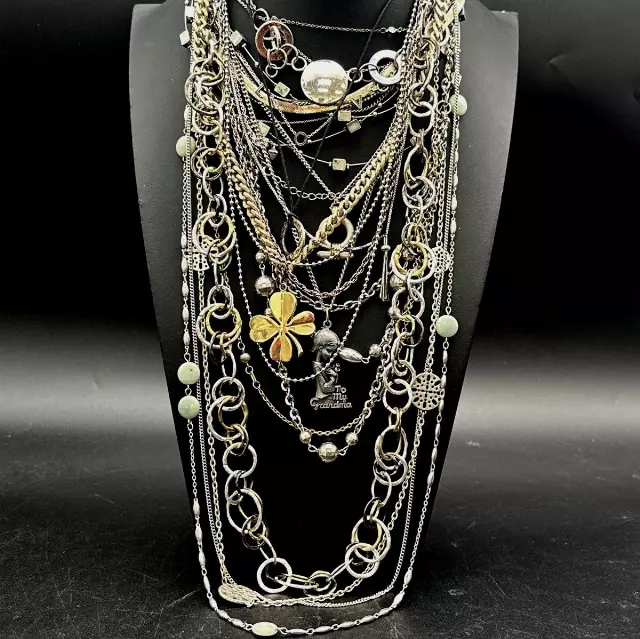 Vintage to Modern Mixed Fashion Necklace Lot 20+ Gold Silver Tone Charms