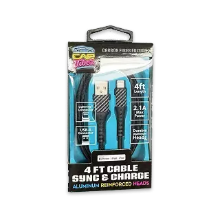 Charging Cable Carbon Fiber USB to Lightning 4FT 2.1 Amp - 3 Pieces Per Pack 24565