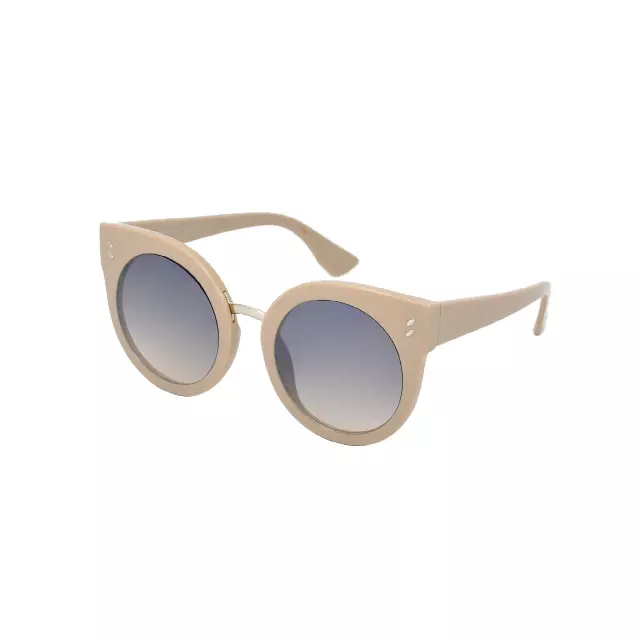 Vintage Round Cat-Eye Sunglasses with Metallic Bridge and Accent Studs TD10331