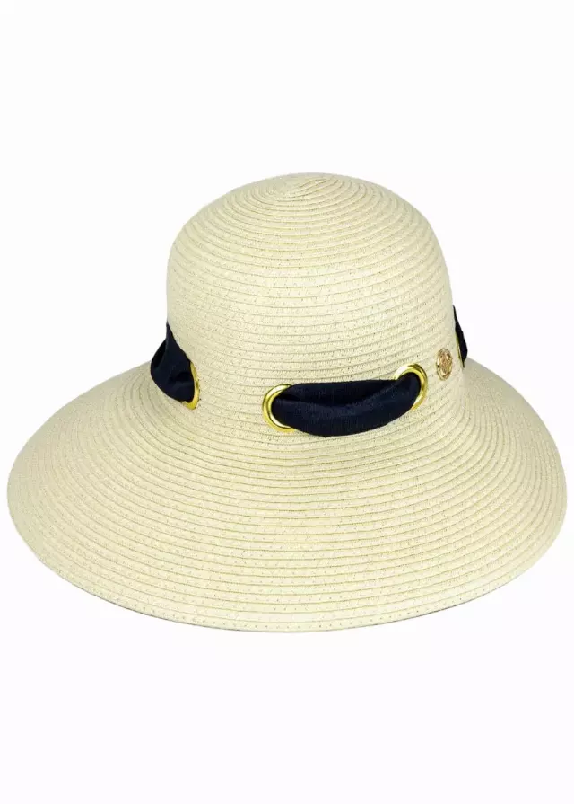 Adrienne Vittadini Straw Grommet Ribbon Floppy Hat — NATURAL