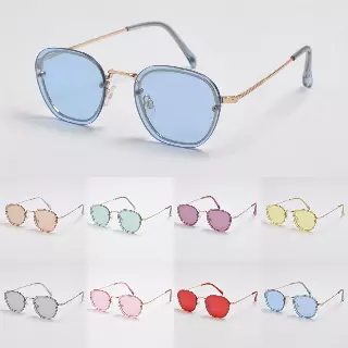 Hex-Oval Rimless Tinted Sunglasses with Gold MetalTemples SK10470