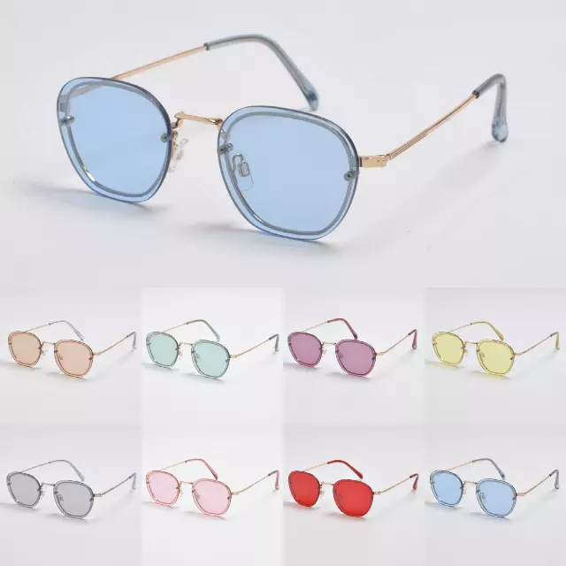 Hex-Oval Rimless Tinted Sunglasses with Gold MetalTemples SK10470