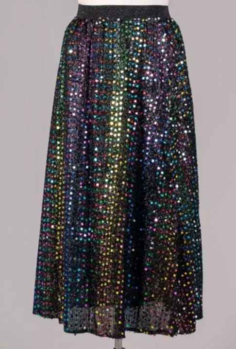 19015 - Elastic Waist Sequin Skirt (3/pk) - Free Size and Plus Size - $20.00 Each — Free Size / Black-Multi