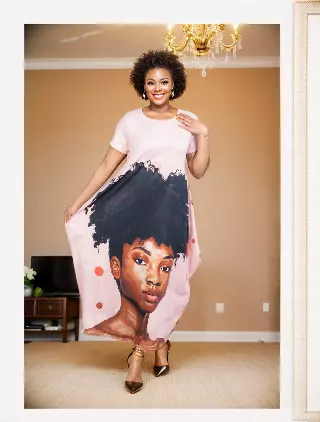 22166 Face Print Maxi Dress - One Size (3-PCS PRE-PACK) ($15 Each)
