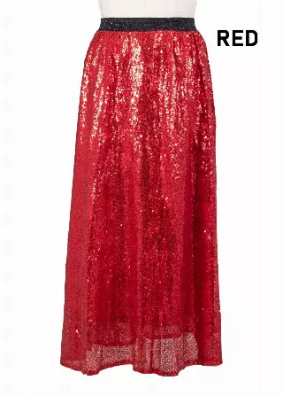 CHH-19014-17 - Women's Sequin Skirt High Waist Sparkle Party Cocktail Skirt (3-PCS PRE-PACK) — One Size Plus / Red / 3-Pcs Per Pack
