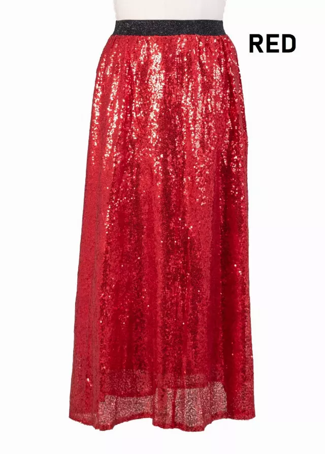 CHH-19014-17 - Women's Sequin Skirt High Waist Sparkle Party Cocktail Skirt (3-PCS PRE-PACK) — One Size / Red / 3-Pcs Per Pack