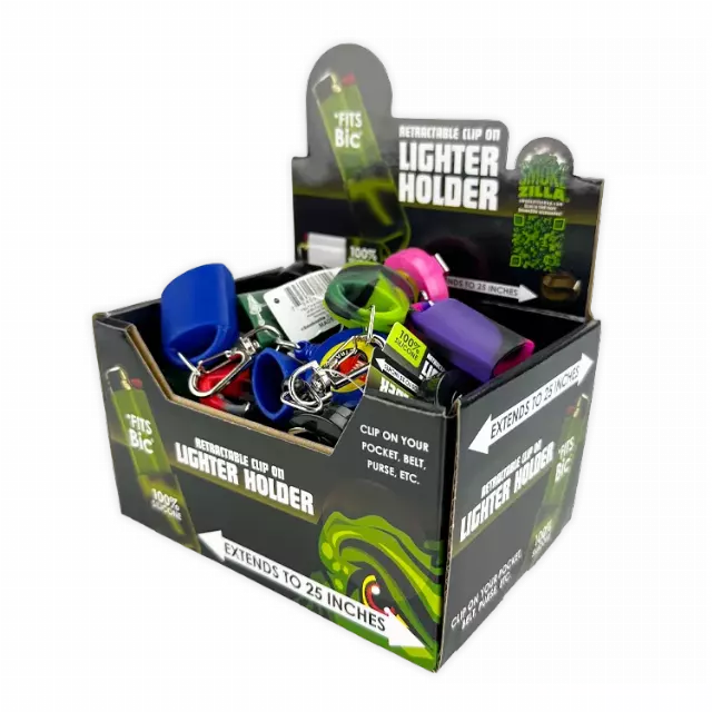 Silicone Lighter Holder with Retractable Cord - 24 Pieces Per Retail Ready Display 24429