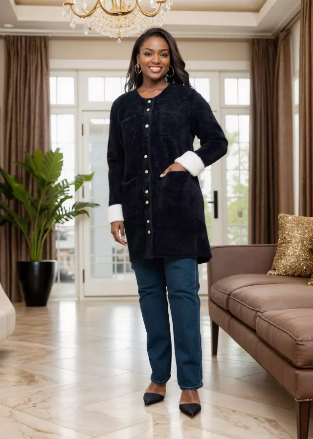 25045 - Women's Gorgeous LUXE Button Down 4-Pockets Sweater ($30.00 Each) — Black / One Size Fits Most