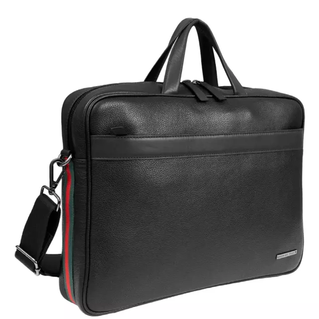 Boarding Pass Hey Handsome 18" Pebble Grain Genuine Leather Briefcase - Black