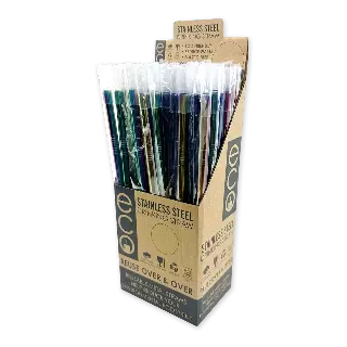 Stainless Steel Metal Straw With Rubber Tip - 50 Pieces Per Retail Ready Display 24353