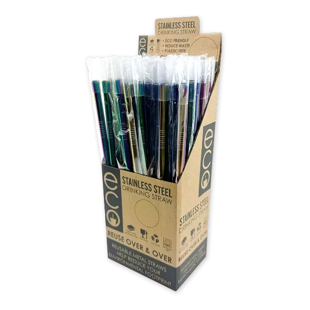 Stainless Steel Metal Straw With Rubber Tip - 50 Pieces Per Retail Ready Display 24353