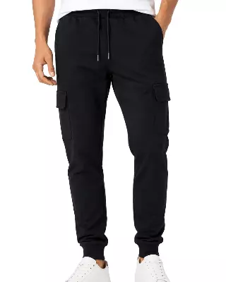 Men's Lightweight Fleece Jogger Cargo Pants #04 — Black / S-M-L-XL
