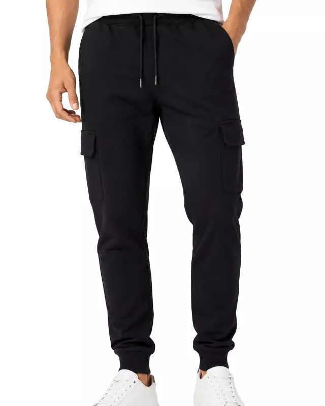Men's Lightweight Fleece Jogger Cargo Pants #04 — Black / S-M-L-XL