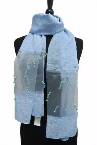 SH103 Sheer Spring Scarf with Pearl — Blue