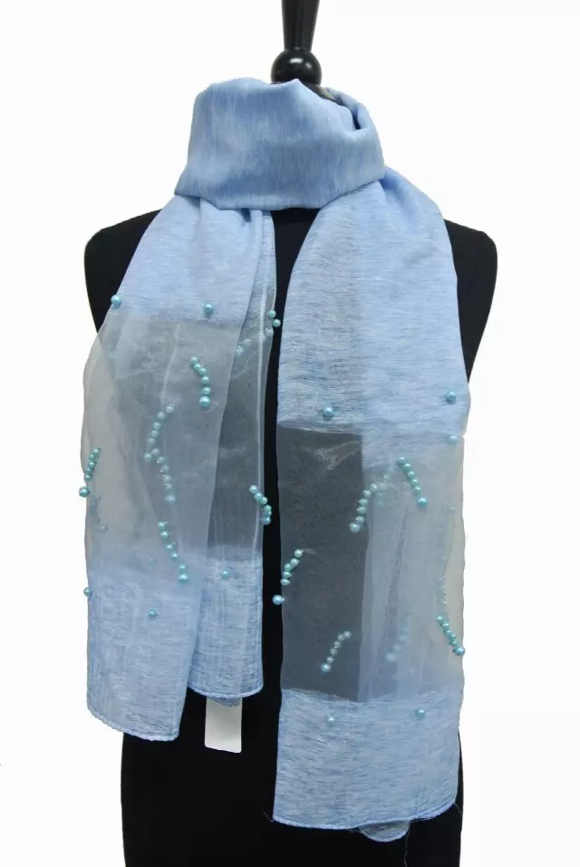 SH103 Sheer Spring Scarf with Pearl — Blue