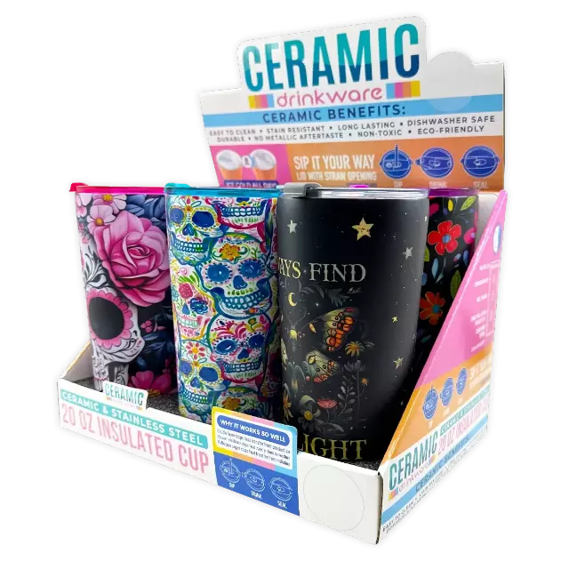 SipTrendz Ceramic 20oz Insulated Cups - 6 Pieces Per Retail Ready Display 25809