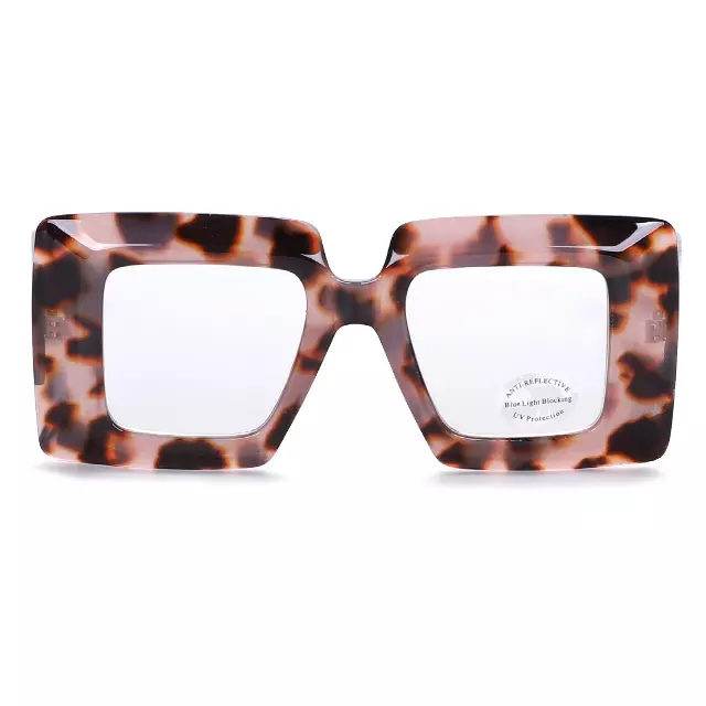 Designer-Inspired Square Blue Light Glasses with Bold Tortoise Finish P10990-BLB